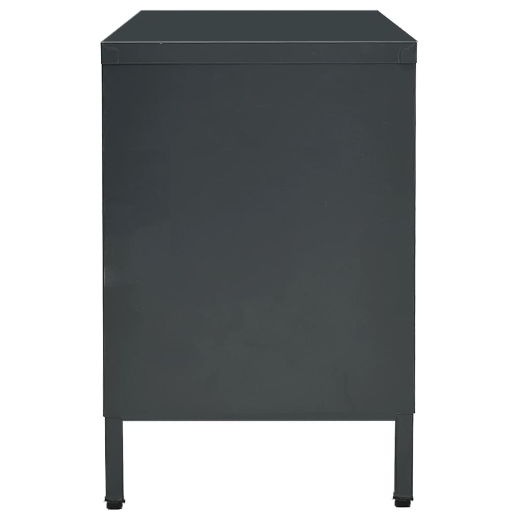 Meuble TV Anthracite 105x35x52 cm Acier et verre