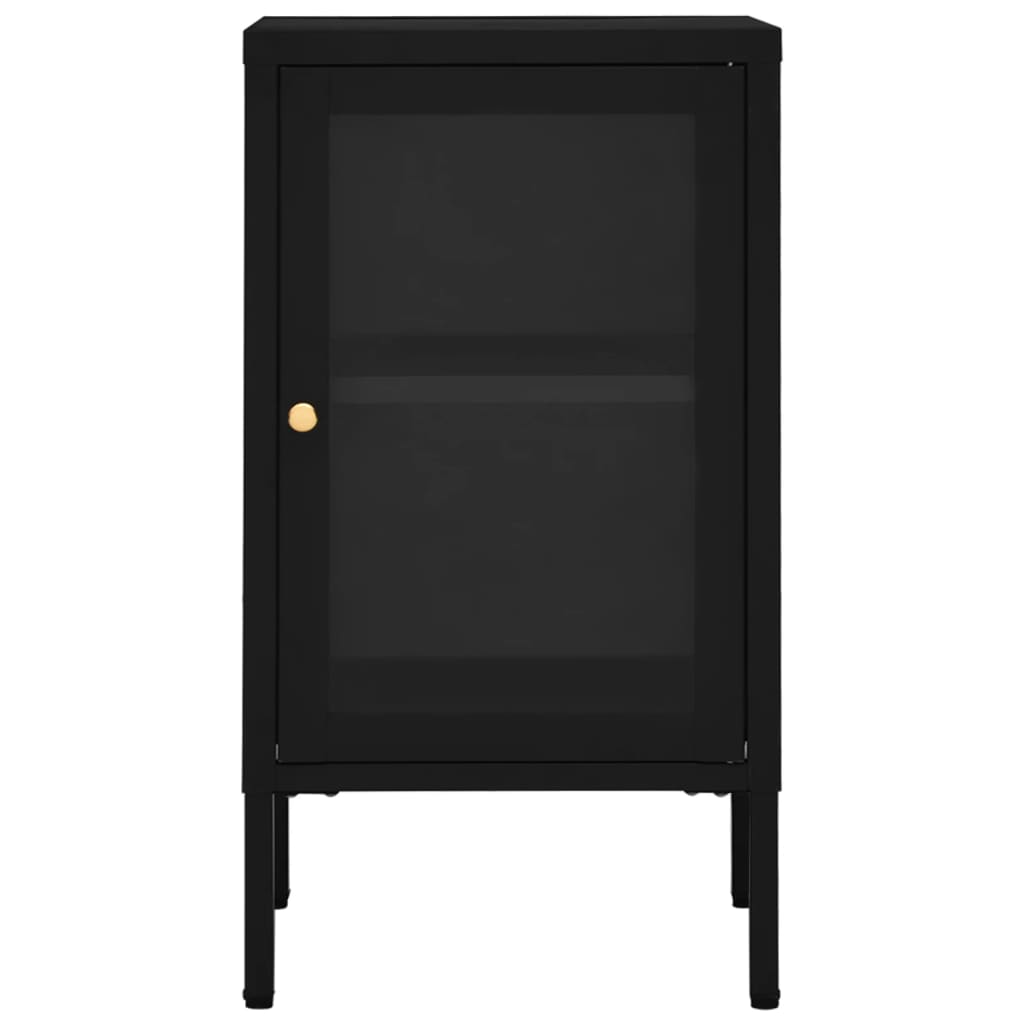 Buffet Noir 38x35x70 cm Acier et verre