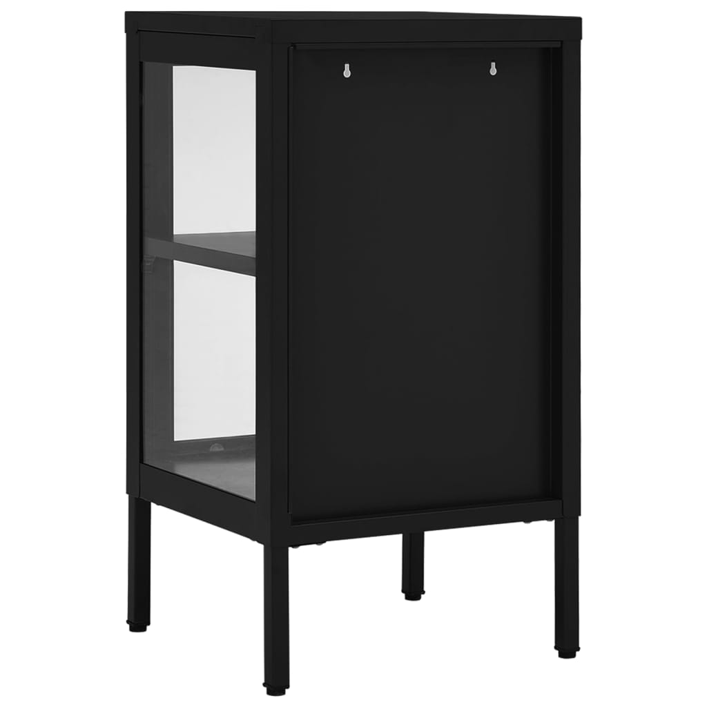 Buffet Noir 38x35x70 cm Acier et verre