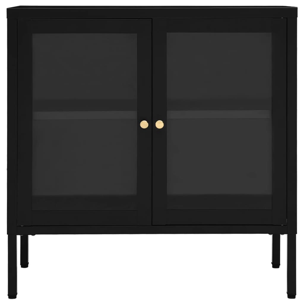 Buffet Noir 70x35x70 cm Acier et verre