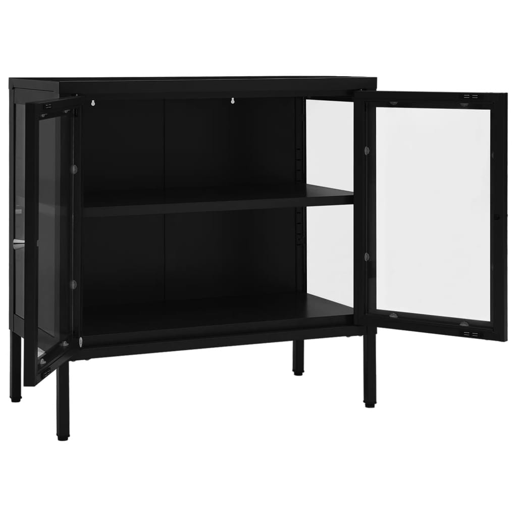 Buffet Noir 70x35x70 cm Acier et verre