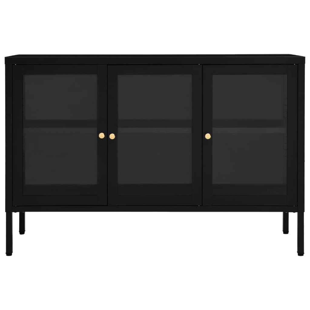 Buffet Noir 105x35x70 cm Acier et verre