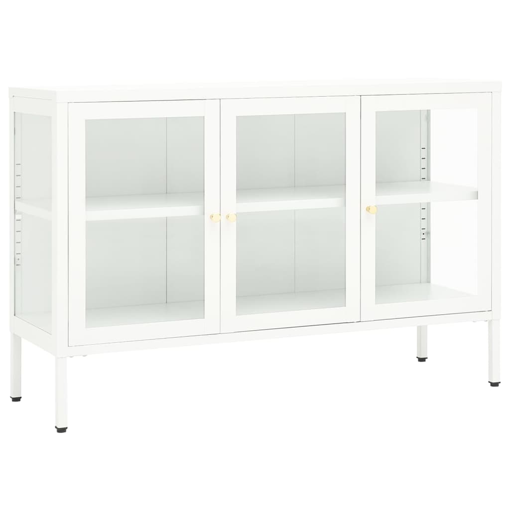 Buffet Blanc 105x35x70 cm Acier et verre