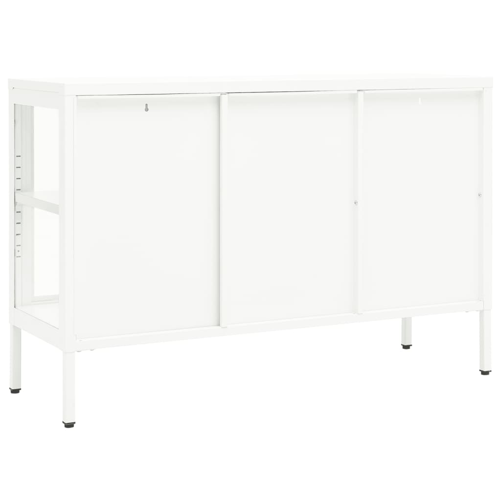 Buffet Blanc 105x35x70 cm Acier et verre