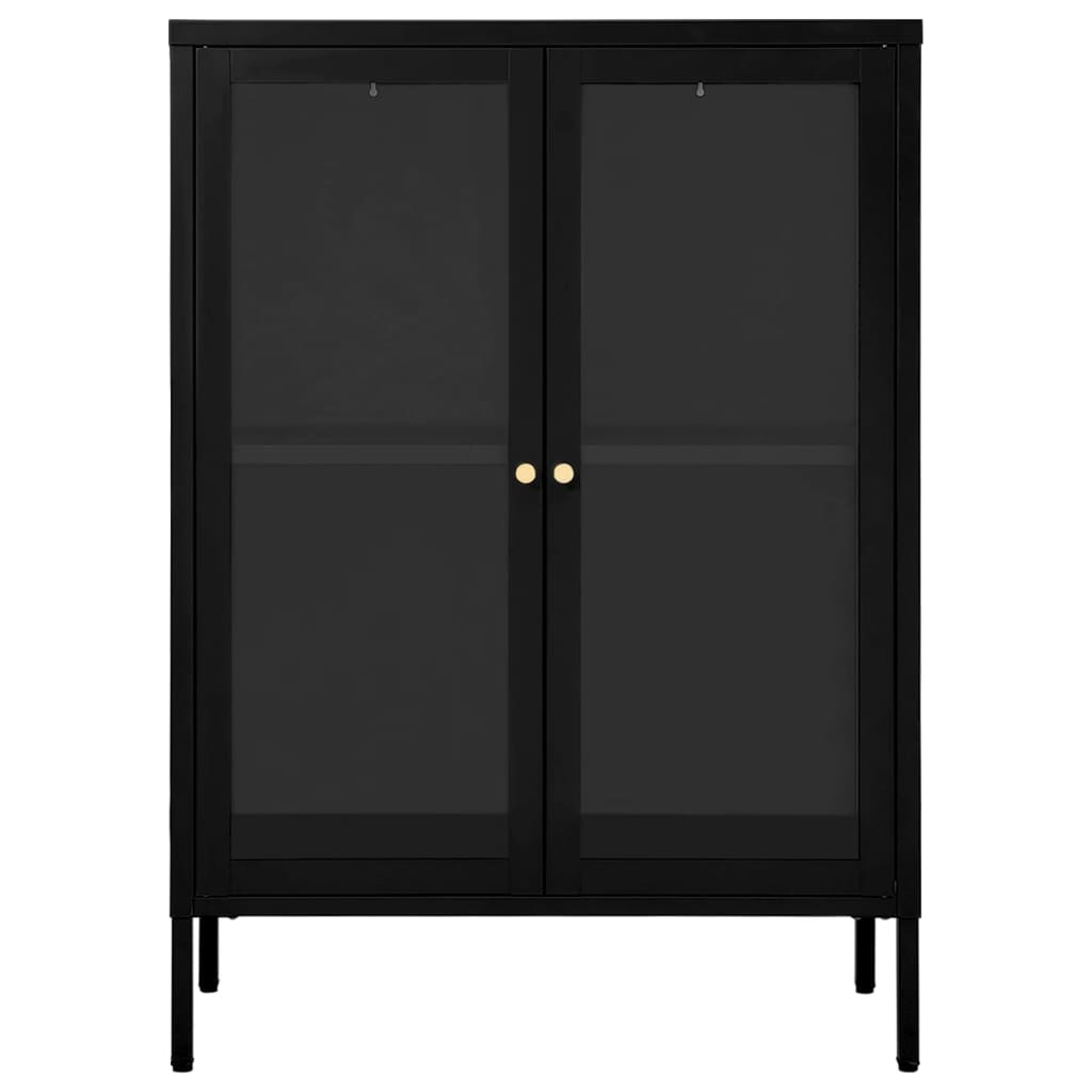 Buffet Noir 75x35x105 cm Acier et verre