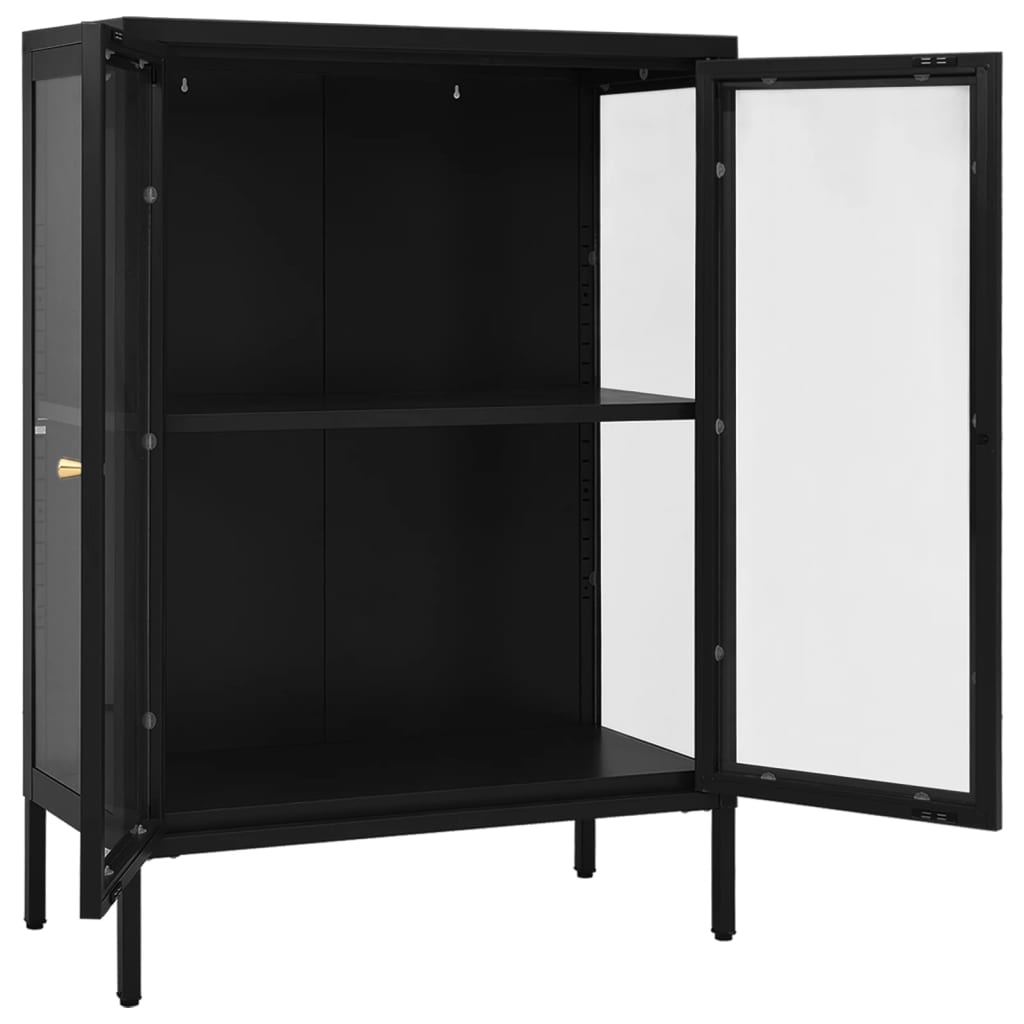 Black Buffet 75x35x105 cm Steel and glass