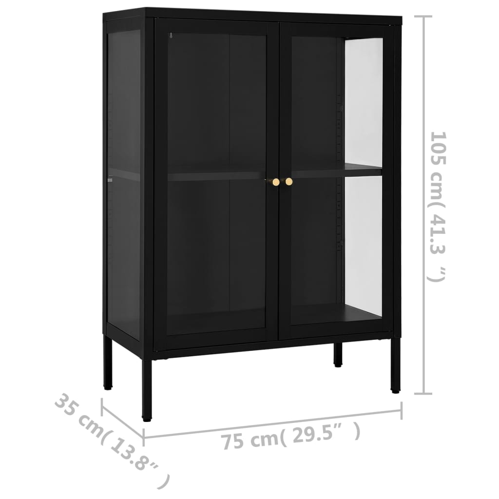 Black Buffet 75x35x105 cm Steel and glass