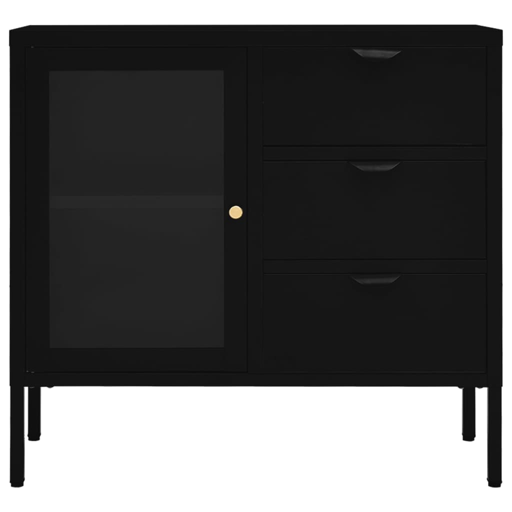 Schwarzes Sideboard 75x35x70 cm Stahl und gehärtetes Glas