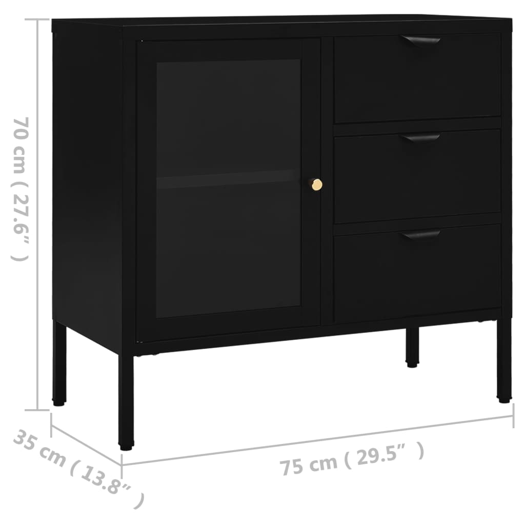 Schwarzes Sideboard 75x35x70 cm Stahl und gehärtetes Glas