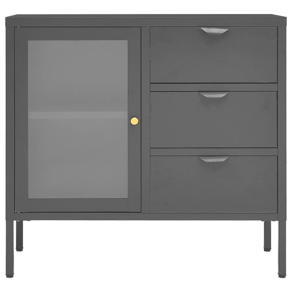 Buffet Anthracite 75x35x70 cm Acier et verre trempé