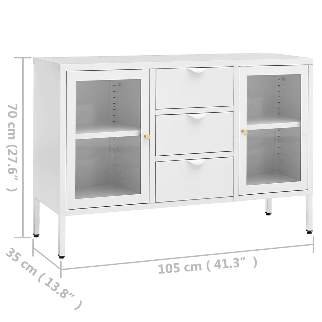 Buffet Blanc 105x35x70 cm Acier et verre trempé