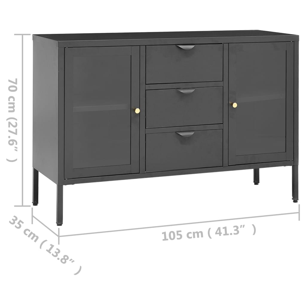 Anthracite sideboard 105x35x70 cm Steel and tempered glass