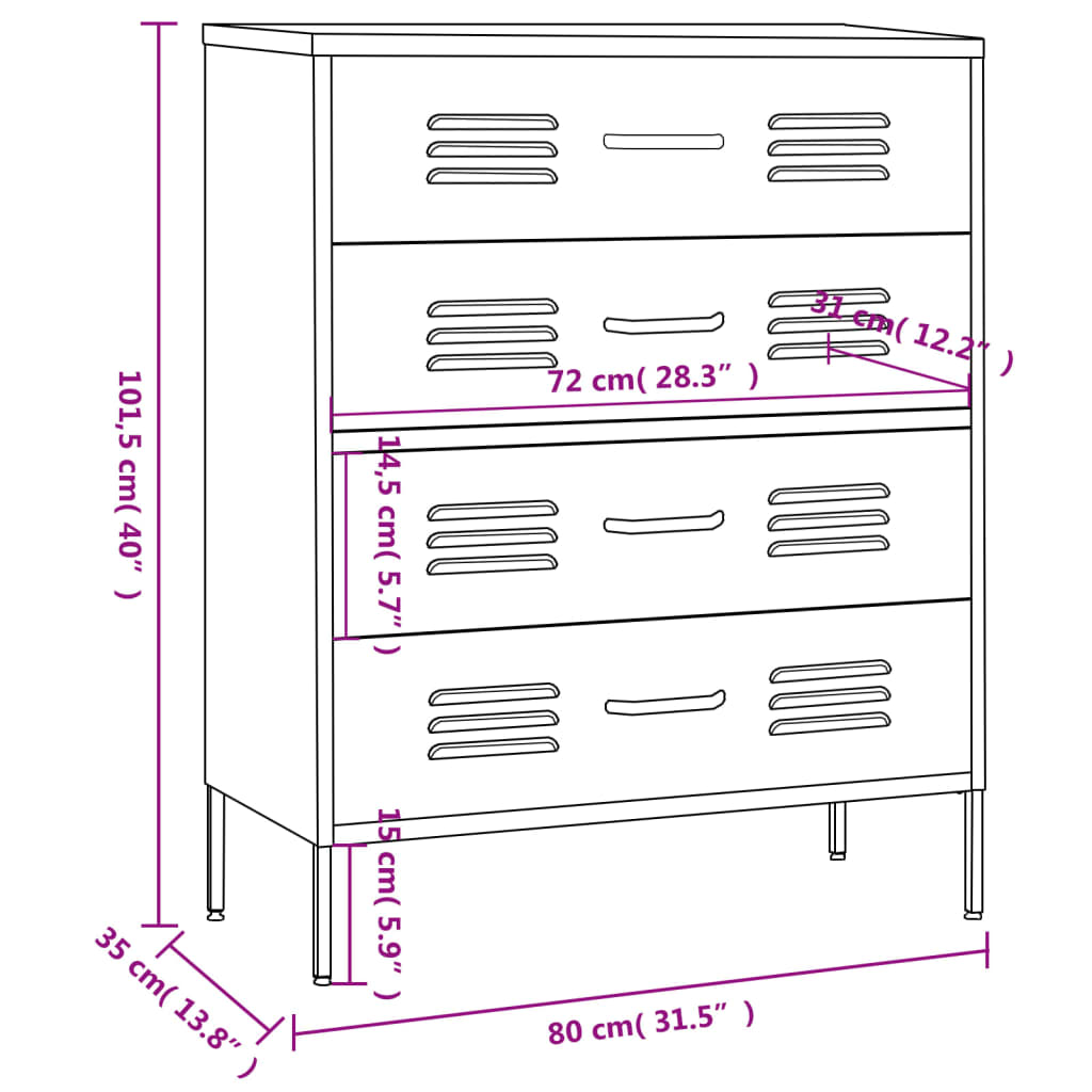 Commode Anthracite 80x35x101,5 cm Acier