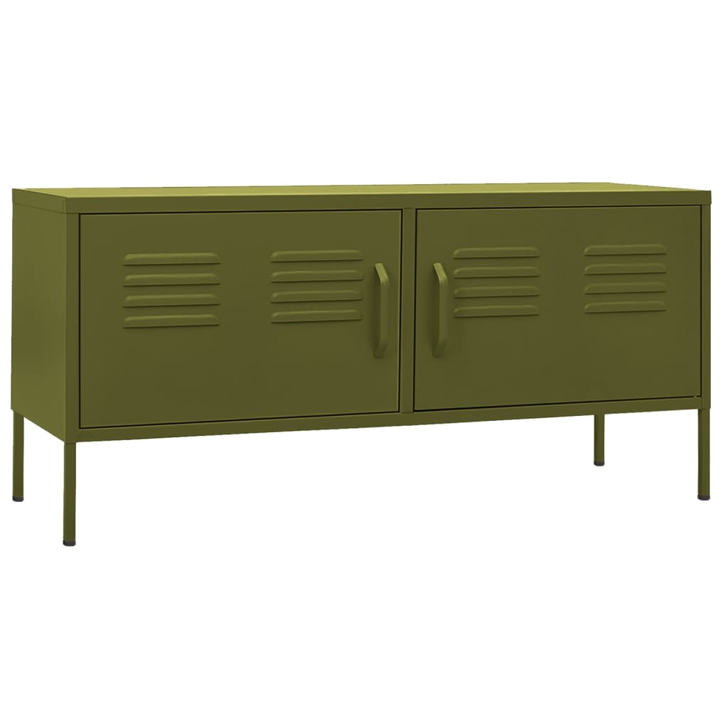 Meuble TV Vert olive 105x35x50 cm Acier