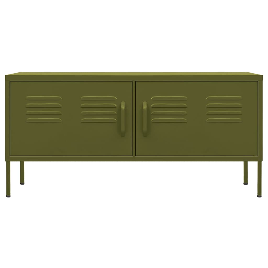 Meuble TV Vert olive 105x35x50 cm Acier