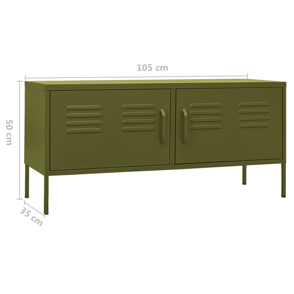 Meuble TV Vert olive 105x35x50 cm Acier