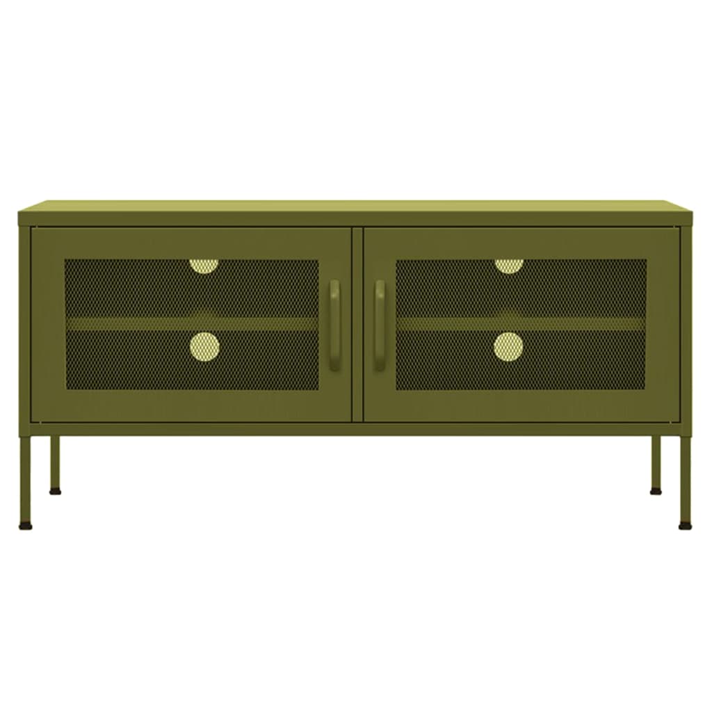 Meuble TV Vert olive 105x35x50 cm Acier