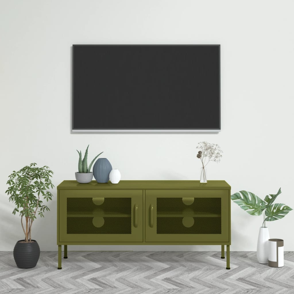 Olive green TV cabinet 105x35x50 cm Steel