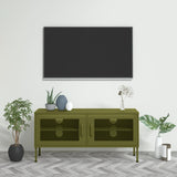 Meuble TV Vert olive 105x35x50 cm Acier