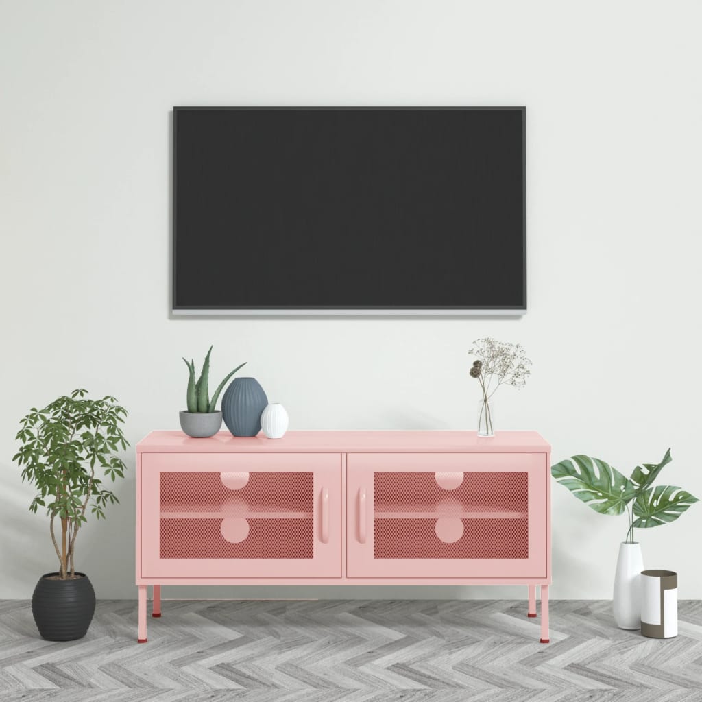 Meuble TV Rose 105x35x50 cm Acier