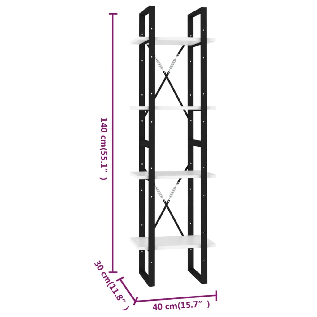 Bibliothèque à 4 niveaux blanc 40x30x140 cm bois d'ingénierie
