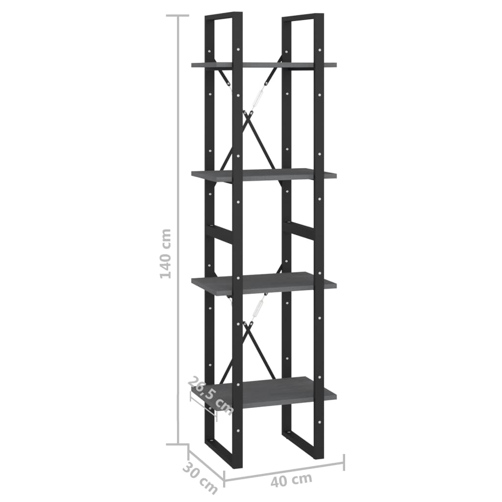 Bibliothèque à 4 niveaux Gris 40x30x140 cm Bois de pin massif