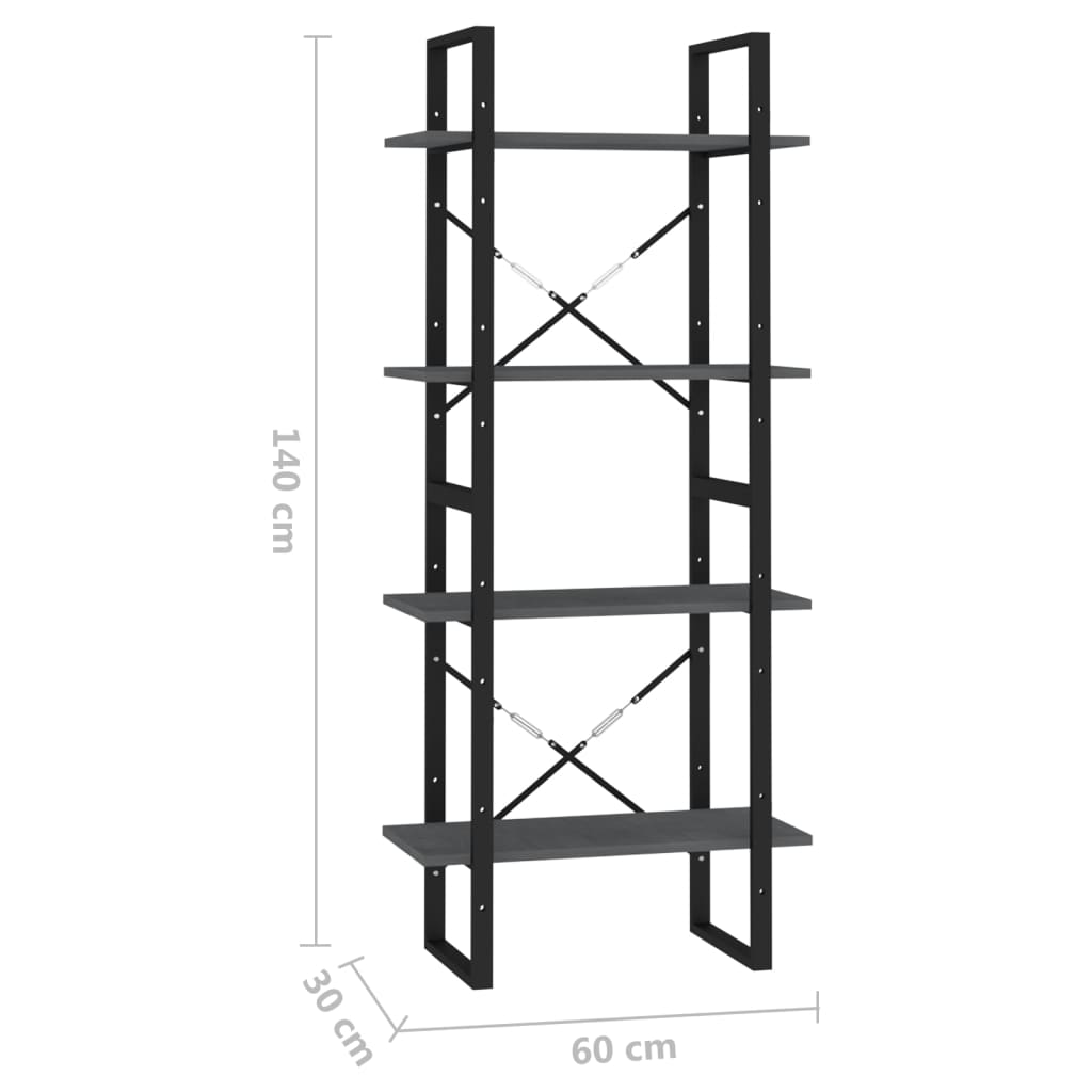 Bibliothèque à 4 niveaux Gris 60x30x140 cm Bois de pin massif