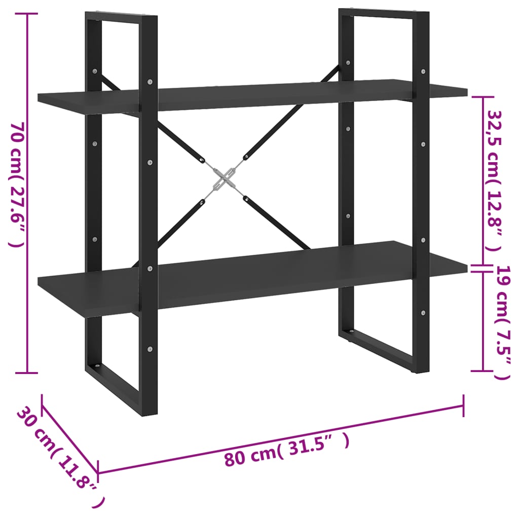 Bibliothèque à 2 niveaux Gris 80x30x70 cm bois d'ingénierie