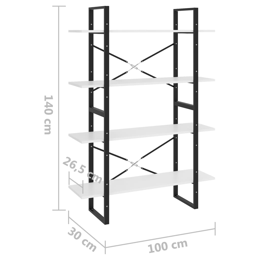 Bibliothèque à 4 niveaux blanc 100x30x140 cm bois d'ingénierie