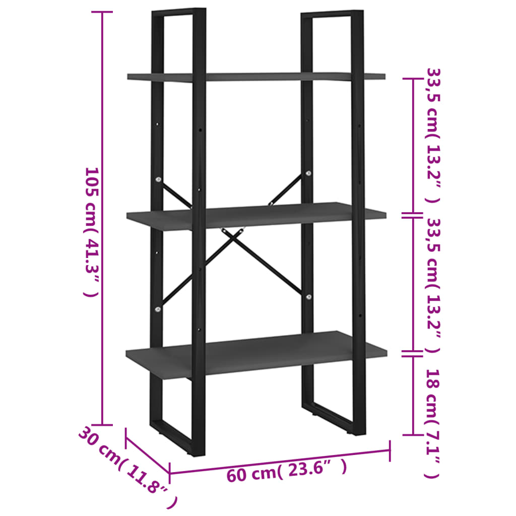 Étagère de rangement gris 60x30x105 cm bois d'ingénierie