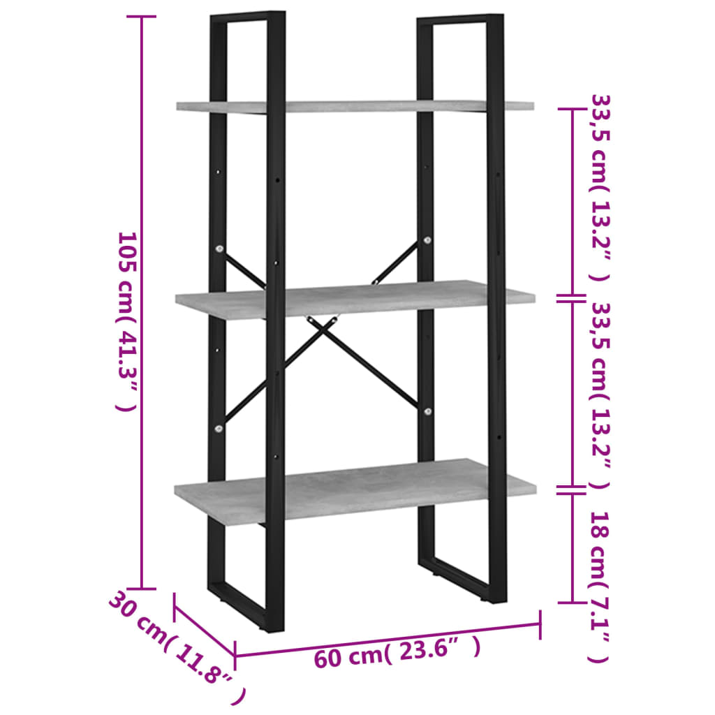 Étagère de rangement gris béton 60x30x105 cm bois d'ingénierie