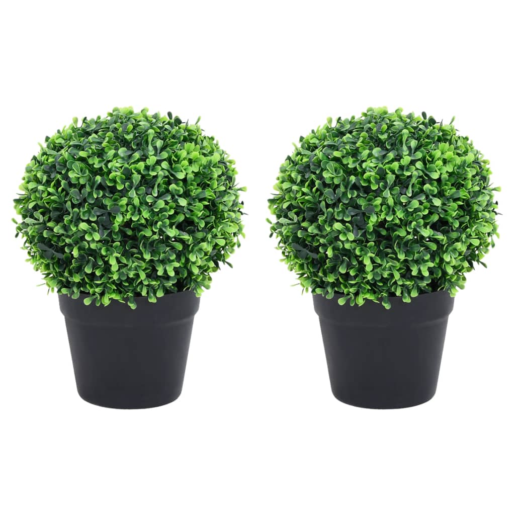 Plantes de buis artificiel 2 pcs avec pots Boule Vert 27 cm