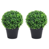 Plantes de buis artificiel 2 pcs avec pots Boule Vert 27 cm