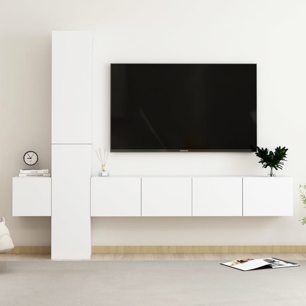 Ensemble de meubles TV 5 pcs Blanc Bois d'ingénierie