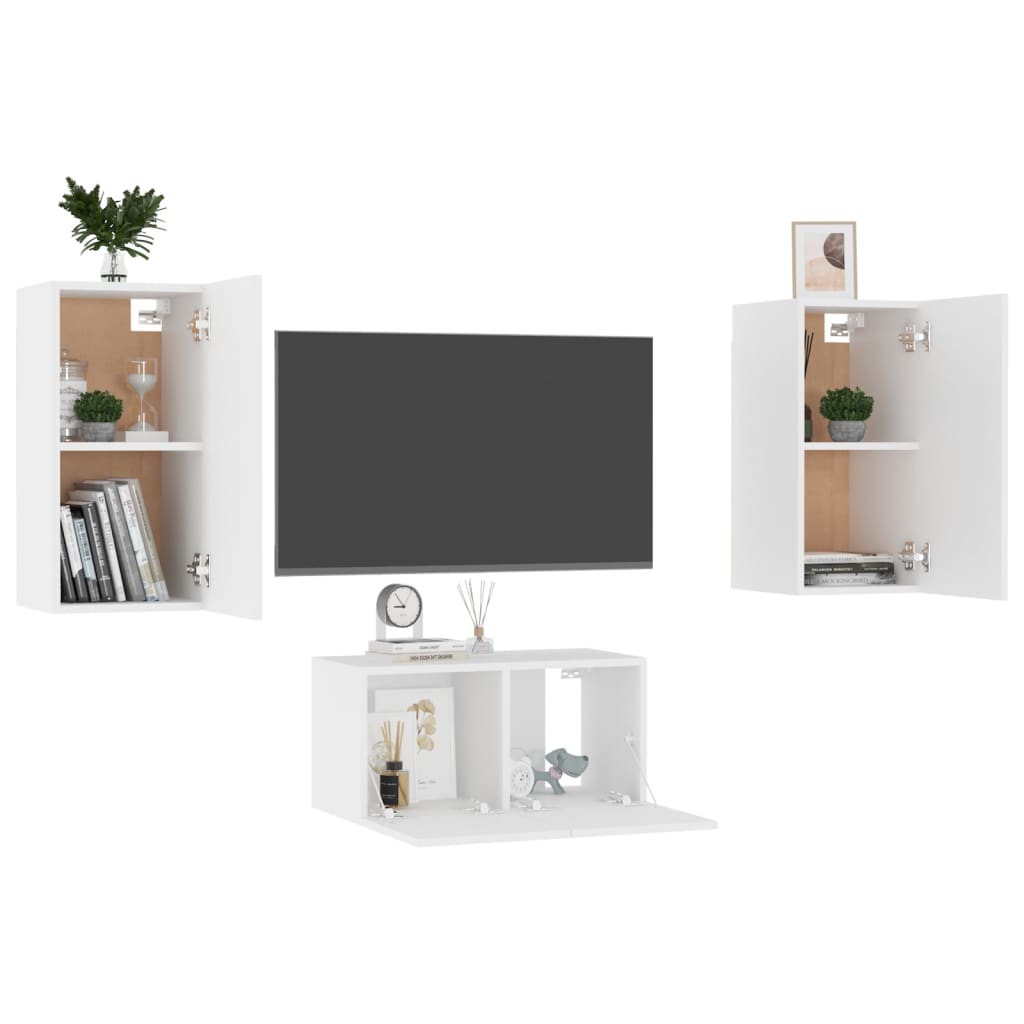 Ensemble de meubles TV 3 pcs Blanc Bois d'ingénierie