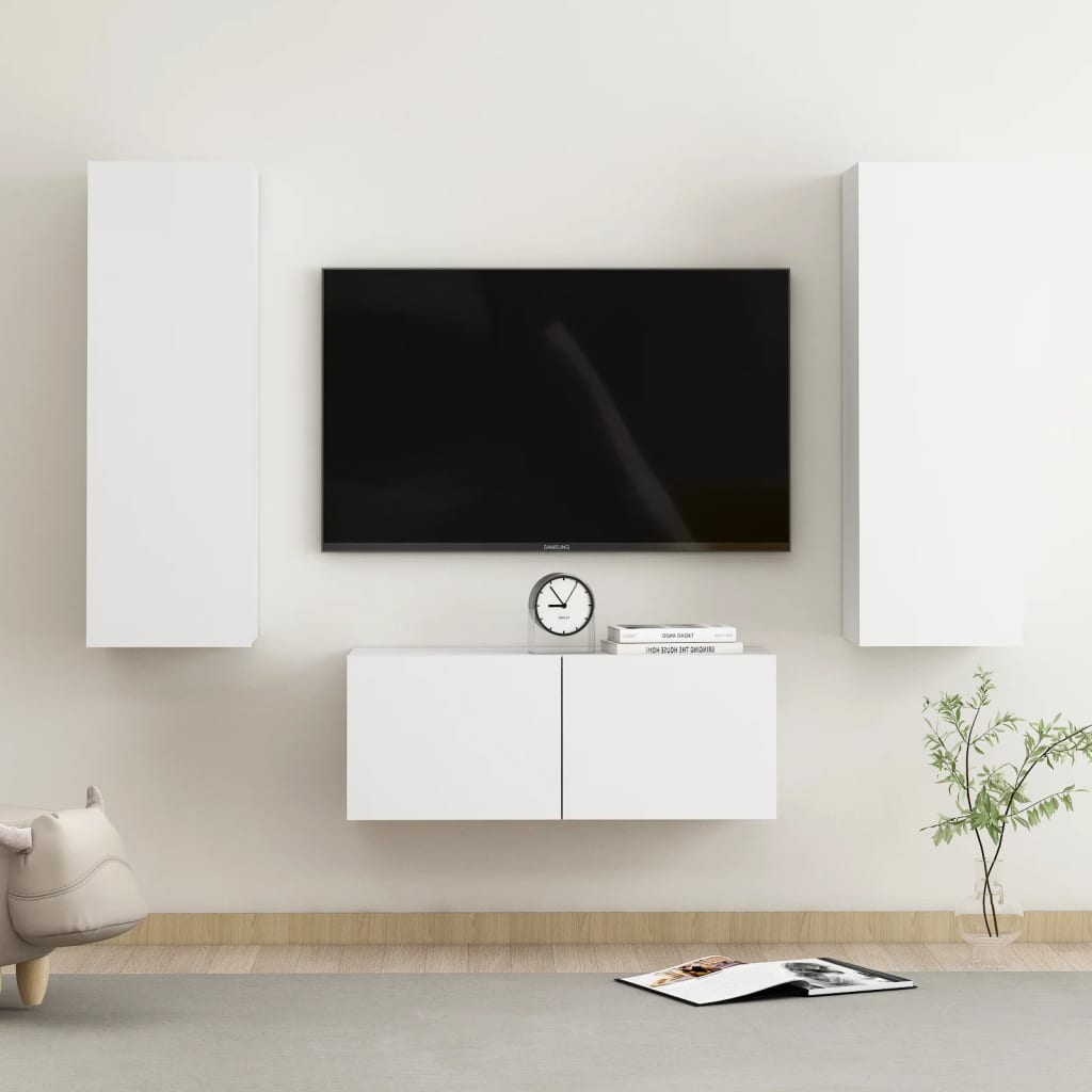 Ensemble de meubles TV 3 pcs Blanc Bois d'ingénierie