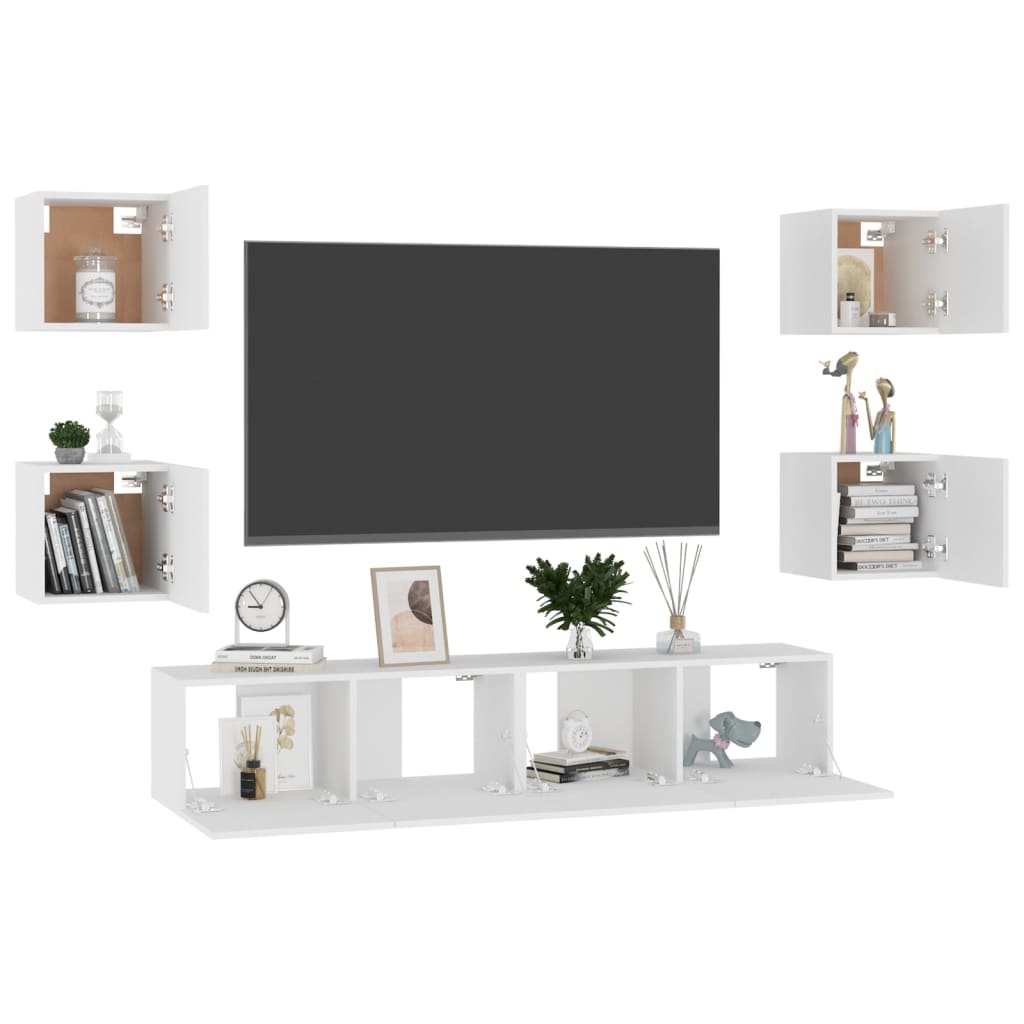 Ensemble de meubles TV 6 pcs Blanc Bois d'ingénierie