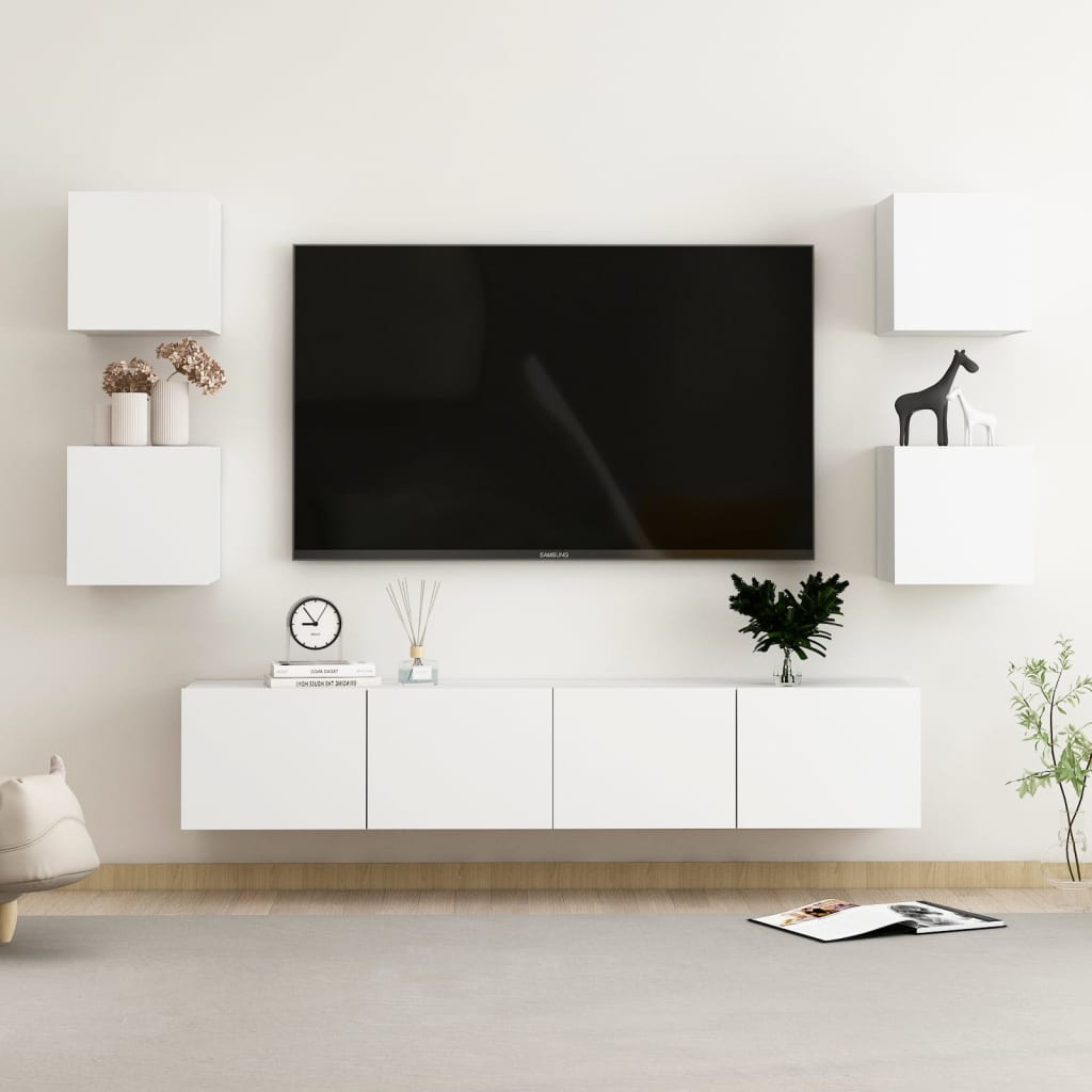 Ensemble de meubles TV 6 pcs Blanc Bois d'ingénierie