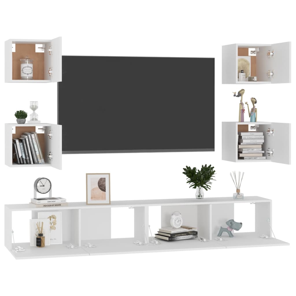 Ensemble de meubles TV 6 pcs Blanc Bois d'ingénierie