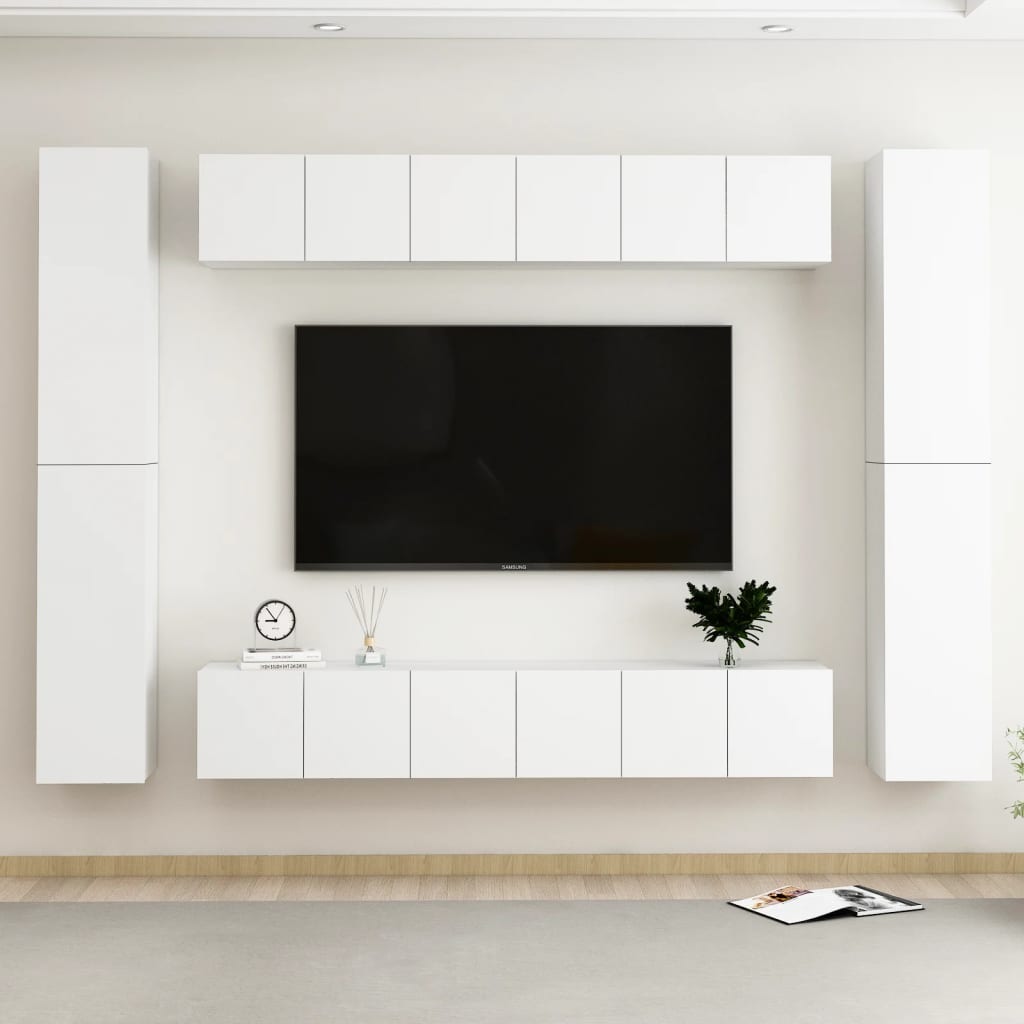 Ensemble de meubles TV 10 pcs Blanc Bois d'ingénierie