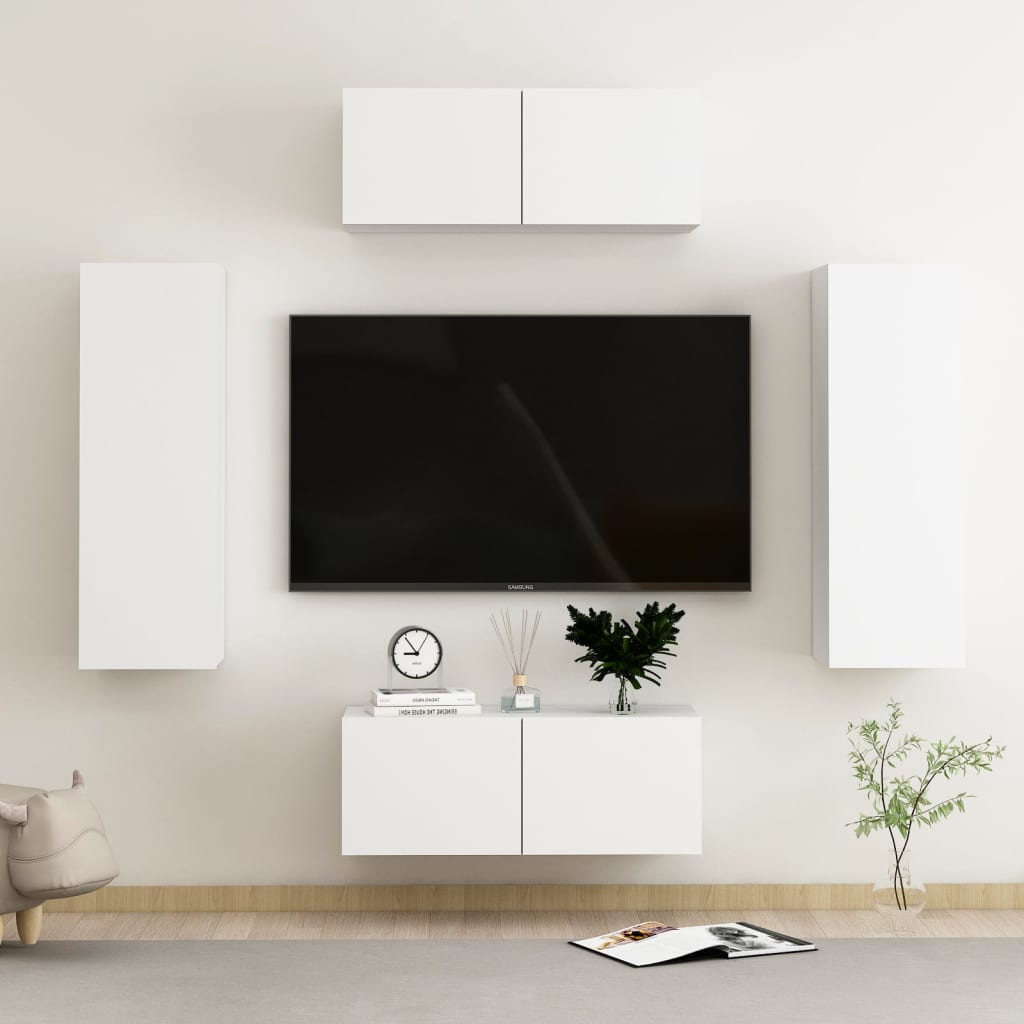 Ensemble de meubles TV 4 pcs Blanc Bois d'ingénierie