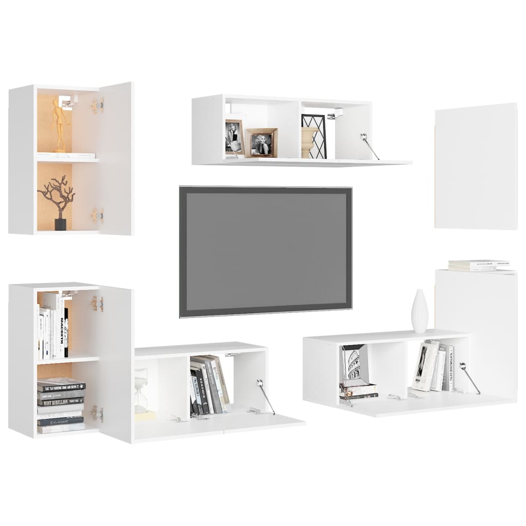 Ensemble de meubles TV 7 pcs Blanc Bois d'ingénierie