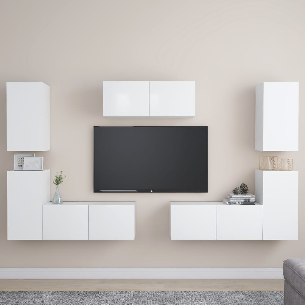 Ensemble de meubles TV 7 pcs Blanc Bois d'ingénierie