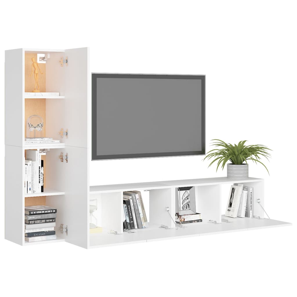 Ensemble de meubles TV 4 pcs Blanc Bois d'ingénierie