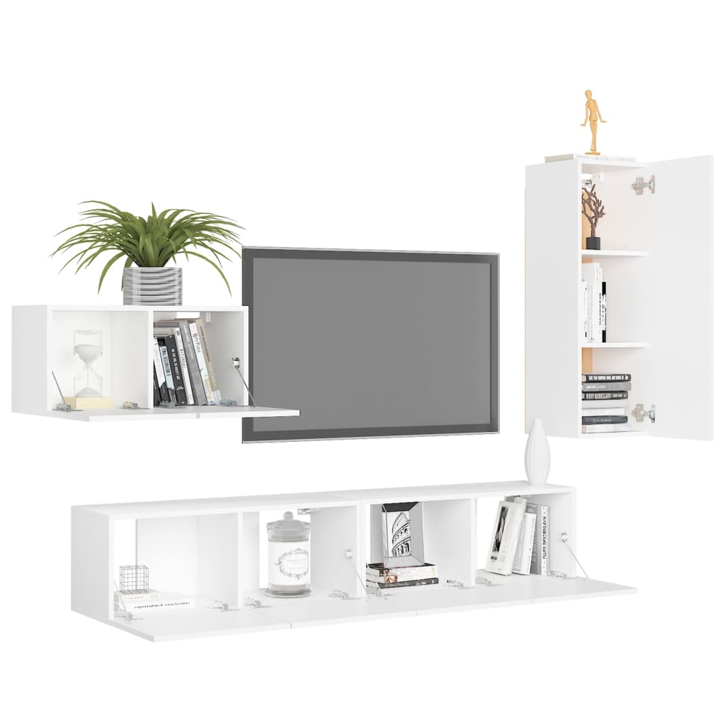 Ensemble de meubles TV 4 pcs Blanc Bois d'ingénierie