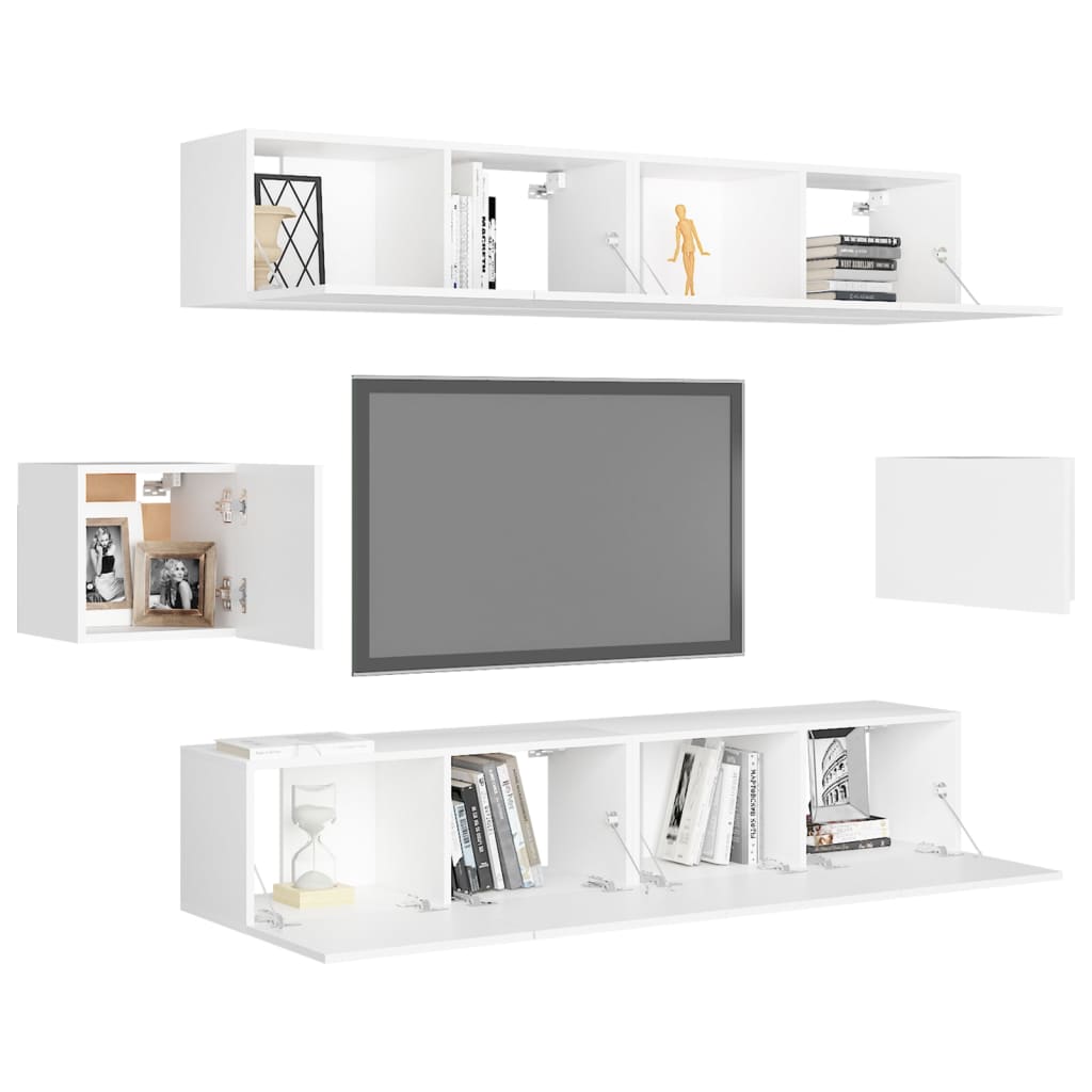 Ensemble de meubles TV 6 pcs Blanc Bois d'ingénierie