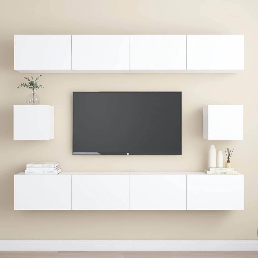 Ensemble de meubles TV 6 pcs Blanc Bois d'ingénierie