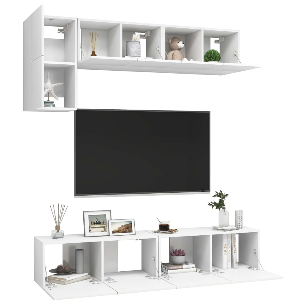 Ensemble de meubles TV 5 pcs Blanc Bois d'ingénierie