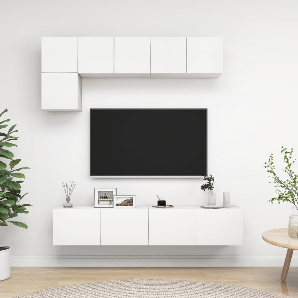 Ensemble de meubles TV 5 pcs Blanc Bois d'ingénierie