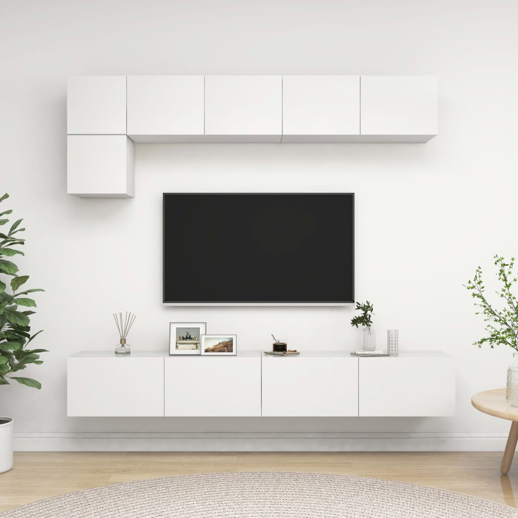 Ensemble de meubles TV 5 pcs Blanc Bois d'ingénierie